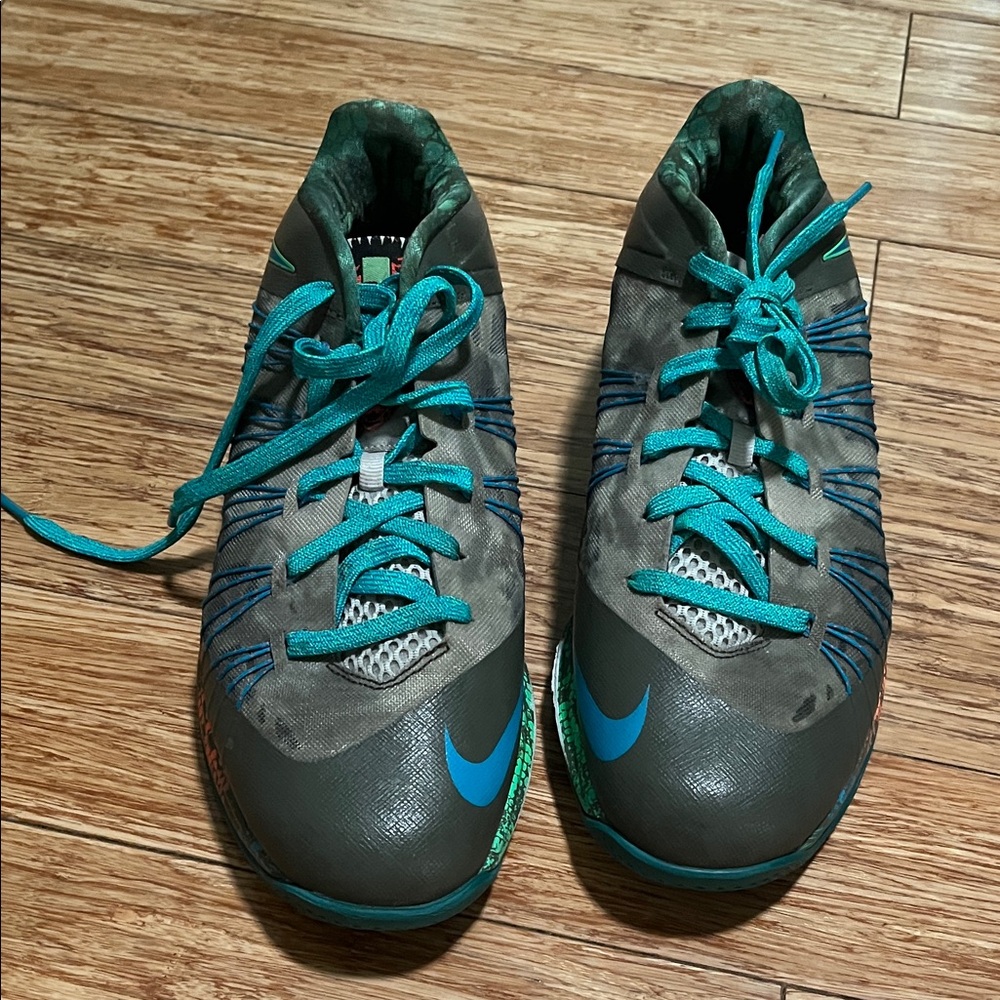 Nike LeBron Camouflage and Teal and Sports Sneakers